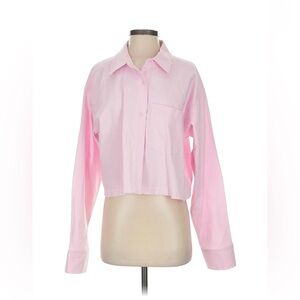 🌸🩷Good American Pink Cropped Button-Up Long Sleeve Shirt 🌸🩷
